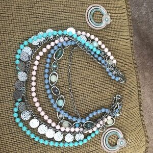 Chic Beaded Necklace Set in Blue, Pink, and Silver